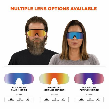 Skullerz By Ergodyne Safety Glasses, AFAS Polarized, Orange Mirror Lens, Clear Smoke Frame AEGR-AFSPM